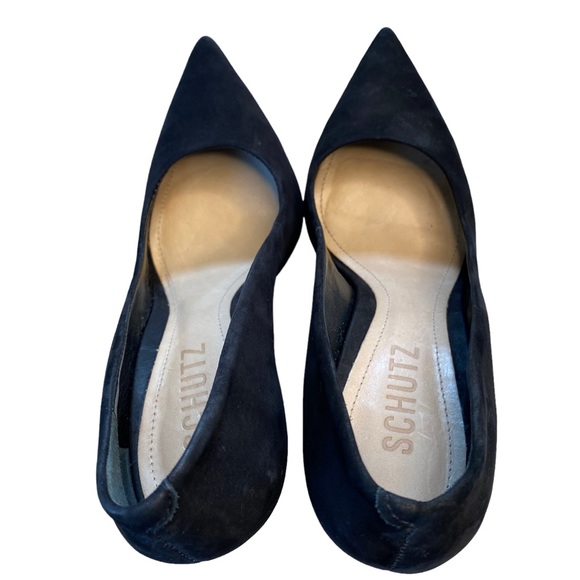 Schutz Lou Pump 4 inch stiletto heel pointed toe low vamp suede black 6.5 - Picture 10 of 16